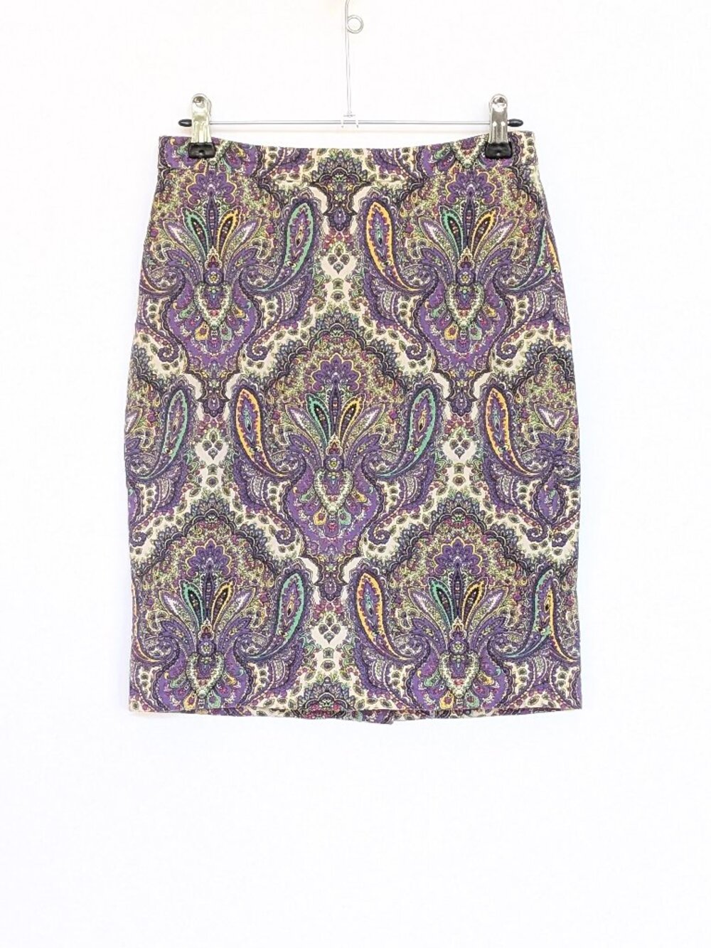 J.Crew Purple Paisley No. 2 Pencil Skirt size 0P Knee Length Lined Office Career